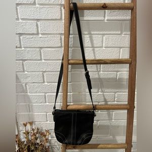 Coach Over Shoulder Crossbody Purse, Black Leather, Silver Hardware, Adj. Strap